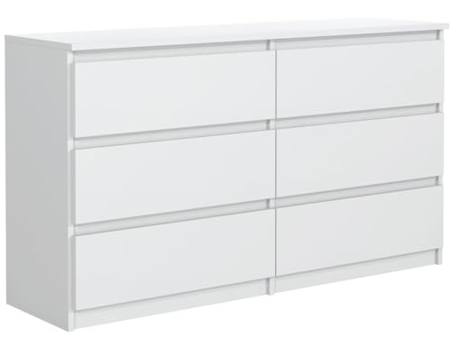 MebLocker Kommode mit 6 Schubladen 120 cm Ideal für Wohnzimmer, Schlafzimmer, Kinderzimmer, Jugendzimmer und Büro Moderne Elegante Lösung für stilvolle Aufbewahrung (Weiß)
