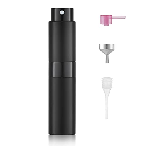 Toureal 8ml Aluminium Parfüm Zerstäuber Nachfüllbar Leer, Reise Parfümzerstäuber für Damen und Herren, Reisezerstäuber Flasche für unterwegs (Schwarz)