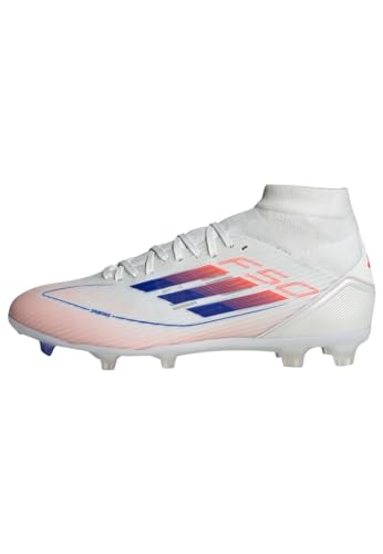 adidas Damen F50 League Mid Football Boots Firm Ground Fußballschuhe für festen Boden, Cloud White/Lucid Blue/Solar Red, 42 2/3 EU