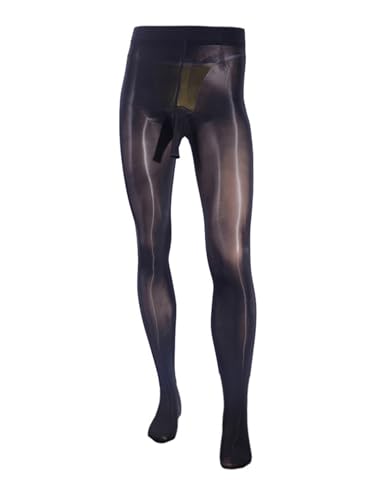 inhzoy Herren Strumpfhose Sexy Mit Beutel/Penishülle Männer Transparent Glanz Leggings Mit Fuss Pantyhose Erotische Wäsche Hosen Tights Schwarz_A XL