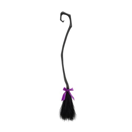 Magic Witch Besen für Erwachsene Kinder, Stroh Hexe Besenstiel, Wizard Flying Besen Stick für Halloween Cosplay Requisiten (Black B-with 3 Bow Ribbons, 130cm*25cm)