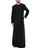 ORANDESIGNE Herren Muslimische Kleider Kaftan - Mittlerer Osten Saudi-arabische Roben Türkisch Kleider Thobe Männer Gebetskleidung Drucken Taschen Kleider B Schwarz XS