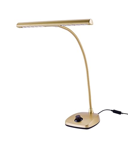 K&M 12298 LED-Pianoleuchte Gold - 30 cm Lampenschirm - 12 dimmbare LEDs - mit Schwanenhals, 2500 Lux Helligkeit