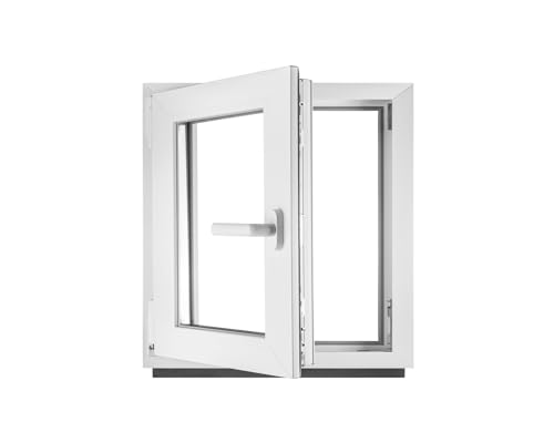 Fenster Kellerfenster Kunststofffenster Kunstoff weiß BxH 50 x 50 cm DIN Links - ALLE GRÖßEN - 2 fach Verglasung BxH 500 x 500 mm - Funktion Dreh-Kipp - BauPlaza