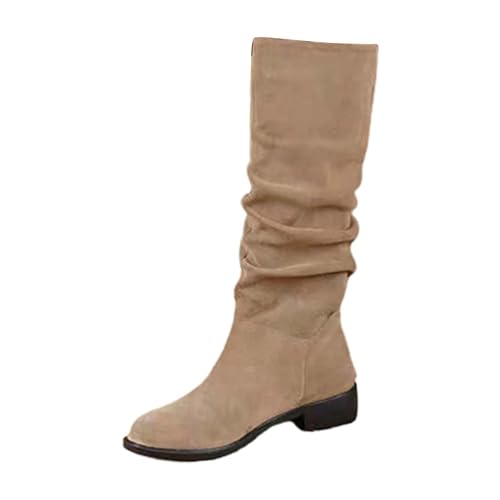 Wildleder Stiefel Damen Mit Absatz - Overknees Stiefel Spitz Schlupfstiefel Warm Winterstiefel Langschaft Winterboots Flach Elegant Damenstiefel Niedriger Absatz Kniehohe Stiefel