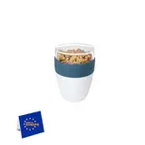 IDOBY Müslibecher to go - praktischer Joghurtbecher - Unterteilung für Joghurt & Müsli - Geeignet für Gefrierschrank, Mikrowelle & Spülmaschine - 500 ml + 150 ml (Navy blau)