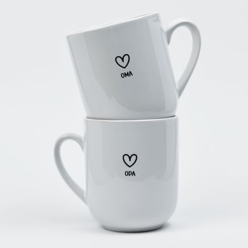 Keramiktasse Oma und Opa - Geschenkset | Oma und Opa Tassen mit Herz | Geschenk für Muttertag | Frauentag | Vatertag | Männertag (Oma & Opa)