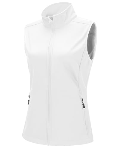 33,000ft Weste Damen Outdoor Leichte Softshell-Weste Ärmellose Jacke Winddichte Fleece Damenweste für Laufen Golf Wandern Weiß 46