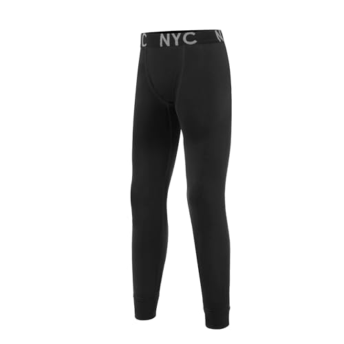 Uizuooy Lange Unterhosen Kinder Jungen SportunterwäSche Kinder Fussball Kompressions Leggings Jungen Baumwolle Schwarz 2601 BL 134-140