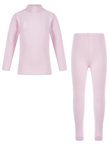 Yeahdor Kinder Mädchen Thermo Unterwäsche Set Langarm Thermoshirt mit Bäre Druck + Thermoleggings Winter Kleidung Set Rosa 122-128