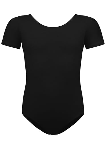 BALAYSIER Ballettkleidung Mädchen-Damen, Turnanzug Kurzarm Baumwolle Gr-100-170 Ballett Trikot Gymnastikanzug Tanzbody(Schwarz, 130)