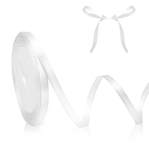 Weiß Geschenkband Schleifenband Weiß 6mm Satinband Weiss Geschenkband Hochzeit 23M Schleifenband Hochzeit Stoffband Dekoband Geschenkbänder für Geschenkverpackung Weihnachten Taufe Basteln Seidenband