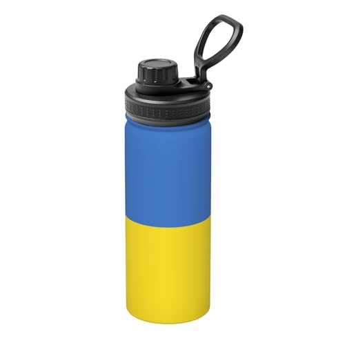 Isolierte Sportwasserflasche, Motiv: ukrainische Flagge, 530 ml, tragbarer Edelstahl-Reisebecher