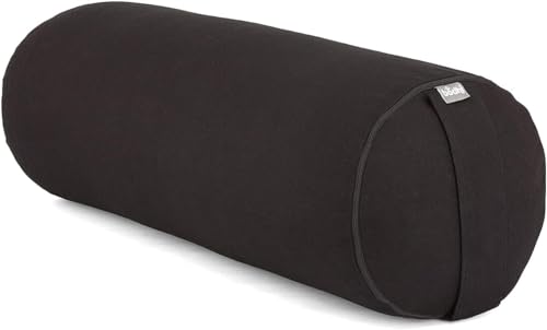 Bodhi Yoga Bolster Rolle Ø 22 cm | Yogarolle mit Bio-Dinkelfüllung | Yogakissen für Restorative & Yin Yoga | Waschbarer Bezug aus Baumwolle | Pilates Kissen mit Trageschlaufe (schwarz)