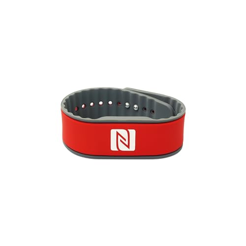 NFC Armband Silikon, individuell programmierbar, wasserfest, flexibel, verstellbar, NTAG 216, 924 Byte, 260 x 27 x 5 mm, Rot