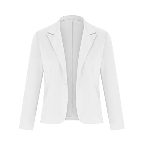 Moderner Damen Mantel Damen Sommer Kurz Casual Business Jacke Arbeit Cardigan Einfarbig Revers Mantel Anzüge Schlank Leicht Mantel Langarm Elegant Bequem Sommermantel Vintage Casu (White, L)