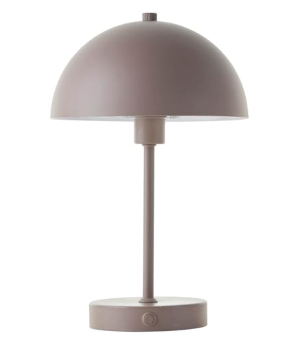 mokebo® LED Tischlampe kabellos, Akku Tischleuchte dimmbar & aufladbar mit USB-C 'Der Leuchtturm', Vintage Flowerpot Lampe, Pilz Lampe & Nachttischlampe Taupe Metall mit Batterie, warmweißes Licht