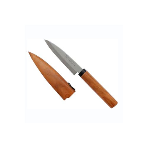 KAI Select Früchtemesser mit Holzscheide und Kirschbaumholzgriff - rostfreier SUS420J2 Edelstahl - Klingenlänge 9 cm, Gesamtlänge 20,5 cm - Universalmesser Obstmesser Schälmesser