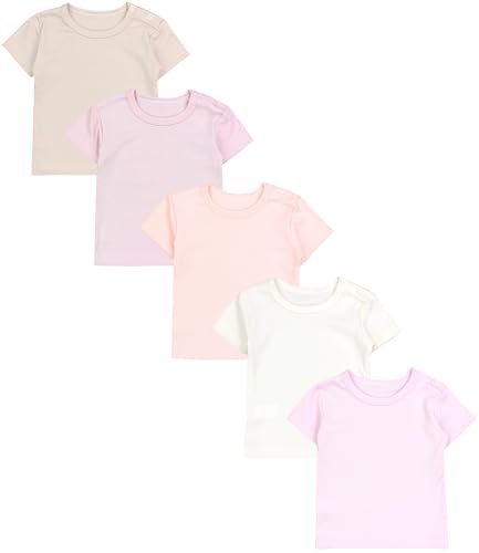 TupTam Baby Mädchen Kurzarm T-Shirt Gemustert Bunt 5er Set, Farbe: Rosa Apricot Puderrosa Beige Ecru, Größe: 92