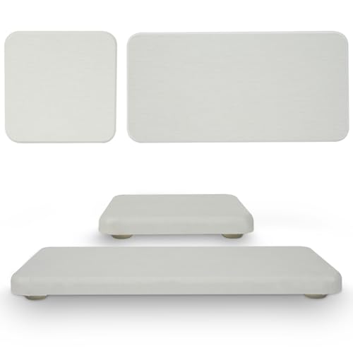 4-Set Wasser absorbierende Diatomit Erde trocknende Matten.2 Große,2 Kleine Schalen mit Anti-Rutsch Pad, Schleifpapier. Ideal für Küchentheke, Unter Pflanzen, Bad, Toilettenartikel, Weiß