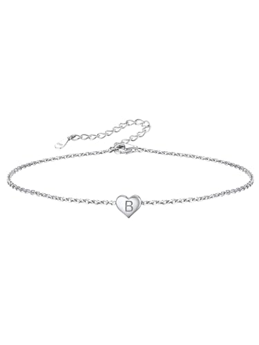 S925 Silber Alphabet B Initialen Kettenanhänger Damen Fußkette/Armbänder 22cm+5cm Buchstaben Fußkette/Armbänder für Damen Fußkettchen/Armreif als Geburtstag Geschenk