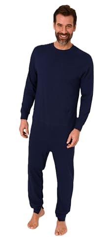 Normann Care Herren Pflegeoverall Langarm Einteiler Schlafanzug mit Reissverschluss am Rücken und Bein, Farbe:blau, Größe:S