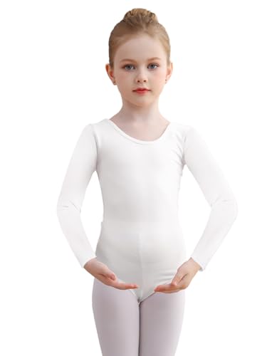 DGSHIRLDJO Ballettanzug Mädchen Ballett Trikot Baumwolle Langarm Ballett Body TanzBody Turnanzug Gymnastikanzug für Kinder Damen Größe 110-160 (weiß, 140)