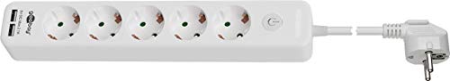 Goobay 41265 5-fach Steckdosenleiste mit IO-Schalter, Kindersicherung und 2 USB Ports zum Anschluss von bis zu fünf Elektrogeräten und zwei USB-Geräten