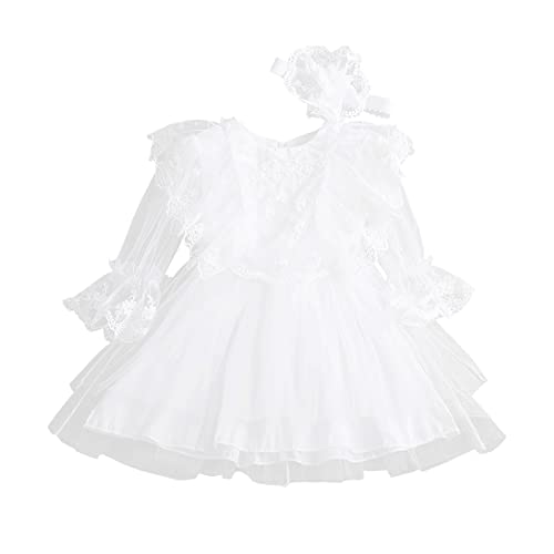 SoonerQuicker Taufkleid Baby Mädchen Weiß Mädchen Kleider Festlich Kommunionkleid Prinzessin Kleid Mädchen mit Tüll Ballkleid Mädchen Langarm Ballerina Kleid Mädchen Tüllrock