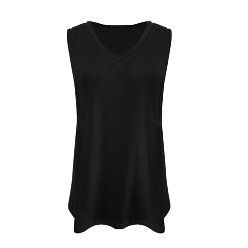 Basic Weste Tops für Frauen Casual Bluse Tunika Cami Damen 2025 Frühling und Sommer V Ausschnitt Gestreift Lose Ärmellos Weste T-Shirt Tops Damen Weste Hosenträger Baumwolle Tops Übergröße, Schwarz ,
