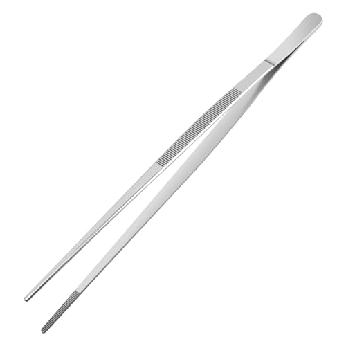 30cm Edelstahl Kochpinzette - profi Küchenzange mit gezackten Spitzen für Grillen, Braten, Garnieren & Servieren - Präzisionszange für Küche, BBQ & Restaurant (Silber)