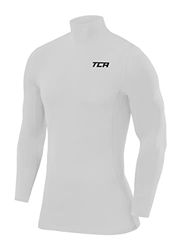 TCA Jungen Pro Performance Kompressions Thermoshirt, Langarmshirt mit Stehkragen - Weiss, 152(10-12 Jahre)