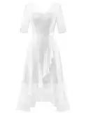 Dressystar Abendkleider Elegant für Hochzeit Damen V-Ausschnitt Spitze Chiffonkleid Festlich Hochzeit Brautkleid Vokuhila Kleid Weiß L