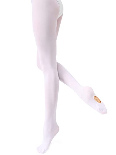 Monbessi Ballettstrumpfhose Mädchen 90D Strumpfhose Ballett Mädchen Ballett Strumpfhose Damen Tanzstrumpfhose für Kinder und Damen (S, Weiß)