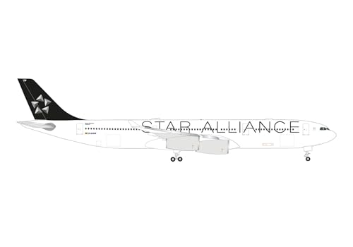 herpa Modellflugzeug Lufthansa Airbus A340-300 Star Alliance - D-AIGW Gladbeck, Miniatur im Maßstab 1:500, Sammlerstück, Modell ohne Standfuß, Metall