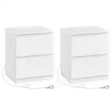 VASAGLE Nachttisch mit Steckdosenleiste, 2er Set, Beistelltisch, 2 Schubladen, 2 AC-Steckdosen, 2 USB-A-Anschlüsse, Wohnzimmer Schlafzimmer, modern, wolkenweiß LET821W02