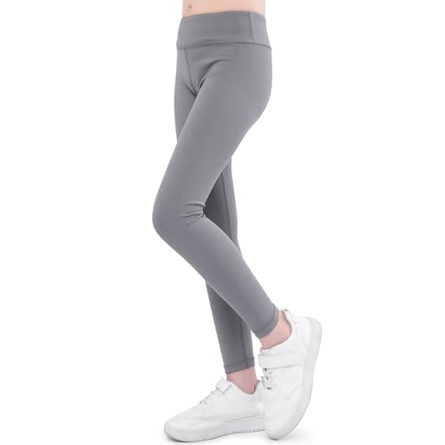 FILOWA Leggings Mädchen Kinder Yogahose Baumwolle Sportleggings Stretch Länge Hosen Multicolour Gymnastikhose Casual Jogging Sporthose Frühling Sommer Activewear für Teenager Gr.146-152, Grau