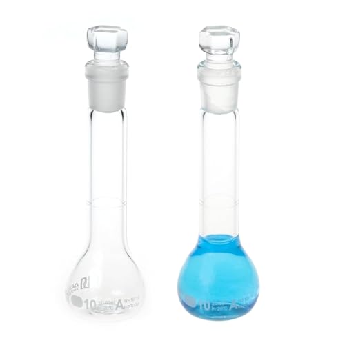 ALWSCI 2 Stück 10mL Volumetrische Kolben, Globusglas mit Glasstopfen, 3.3 Borosilikatglas, Klasse A, weiße Graduierung, Messkolben für Labor Schulprojekt