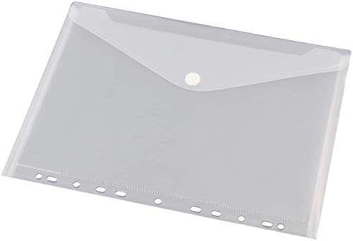 HF2 Dokumentenmappe (10er-Packung) - A4 transparente Dokumententasche mit Lochrand/Abheftrand & Klettverschluss- Querformat Sichttasche, klar weiß, 135361