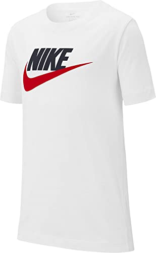 Nike Jungen B Nsw Tee Futura Icon Td T Shirt, White/Obsidian/University Red, 10-12 Jahre EU