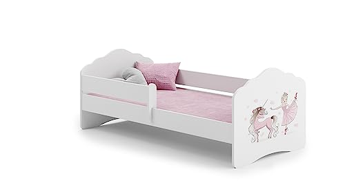 KOBI Fala Kinderbett mit Rausfallschutz | 140 x 70 cm | Kinderbetten mit Matratze Komplett Set | Einzelbett Kinder Bett | Mädchen Junge | Modern Weiss Kids Bed Children