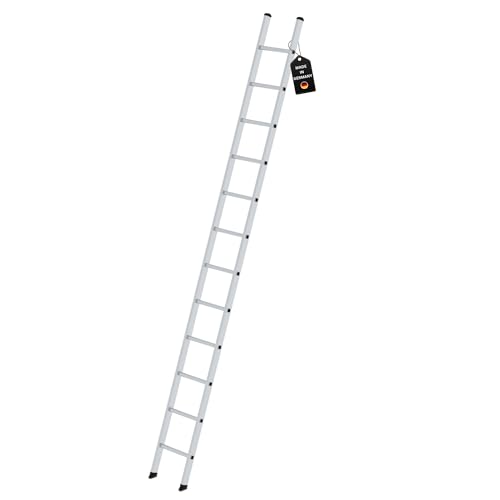 PROREGAL Sprossen-Anlegeleiter 350mm ohne Traverse Made in Germany | 12 Sprossen | Arbeitshöhe 4,4m | Traglast 150kg | Alu | Leiter, Trittleiter, Bockleiter, Sprossen-Doppelleiter