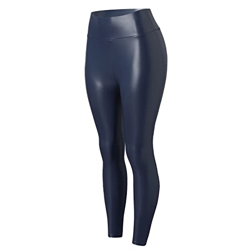 Damen Hosen Stretch Elegant Hosen Damen Hosen Stretch Große Größen Damen Pu Glänzend Nicht Gepolstert Hüfte Heben Super Elastisch Slim Dünne Hose Hose für Freizeitaktivitäten Fitness-Yoga (Blue, XXL)