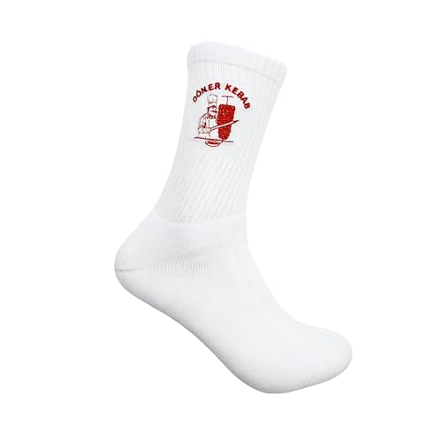 dalerno Döner Kebab Socken lustige Socken Döner Söcken Kebab Strümpfe Sportsocken Tennissocken (DE/NL/SE/PL, Numerisch, 46, Regular, Regular, Weiß)