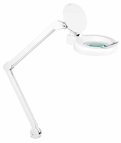 Showlite LL-6085D LED Lupenleuchte 8W 5 Dioptrien (Lupenlampe, 12,5 cm Linse, 60 SMD LEDs, 2,25-fache Vergrößerung, Tischklemme) weiß