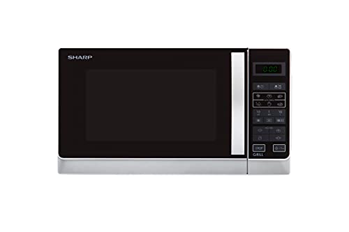 Sharp R642INW 2-in-1 Mikrowelle mit Grill/ 20 L/ 800 W/ 1000 W Quarzgrill/ 8 Automatikprogramme/ Timer/ Kindersicherung/ Energiesparmodus/ Glasdrehteller (25, 5 cm)/ silber