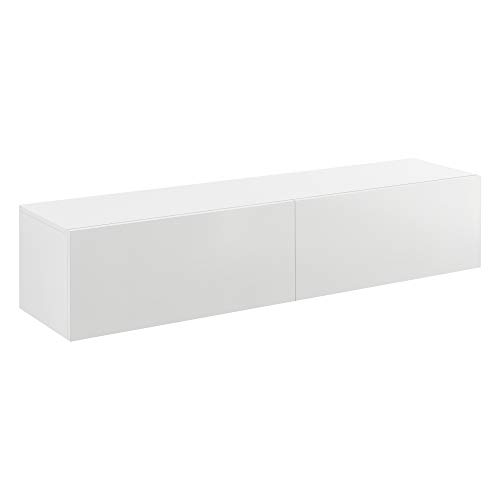 [en.casa] Hängeboard Weiß Hochglanz Hängeschrank 140x33x30cm Wohnwand mit 2 Ablagefächern TV Lowboard Hängekonsole Hängend