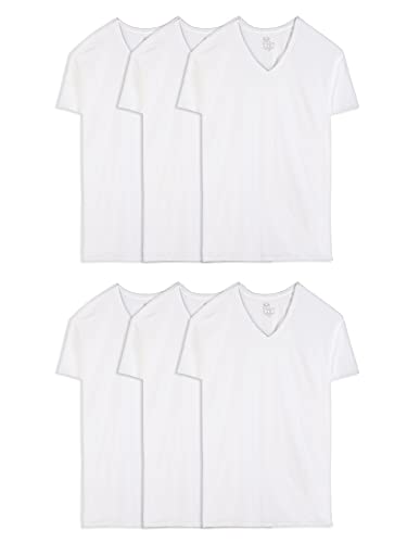 Fruit of the Loom Herren Eversoft Cotton Stay Tucked V-Neck T-Shirt Unterwäsche, Tall Man – Weiß – 6er-Pack, XX-Large