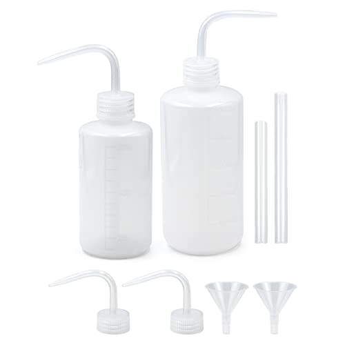 Episkey 2 Stück Spritzflasche 250ml 500ml, Kunststoff Squeeze Flasche Laborflasche Waschflasche aus LDPE Material, Quetschflasche für Laborreinigung Pflanzenbewässerung (Weiß, 250ml+500ml)