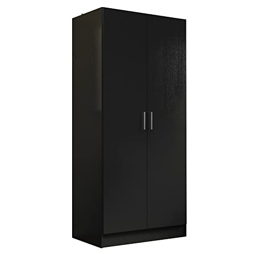 Madesa Kleiderschrank, Schrank mit 2 Türen, für Schlafzimmer, 180 x 52 x 80 cm, aus Holz - Schwarz